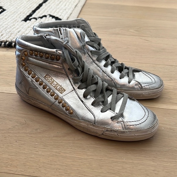 Golden Goose GGDB | NIB Studded Silver Slide Sneakers - Size IT 41 - Picture 2 of 9
